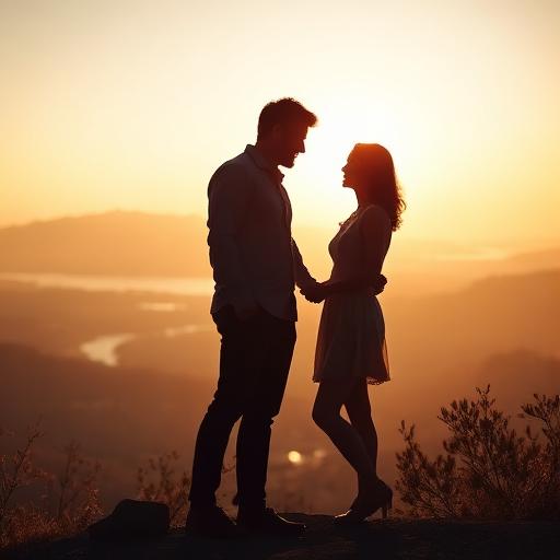 Casal contemplando a paisagem ao entardecer